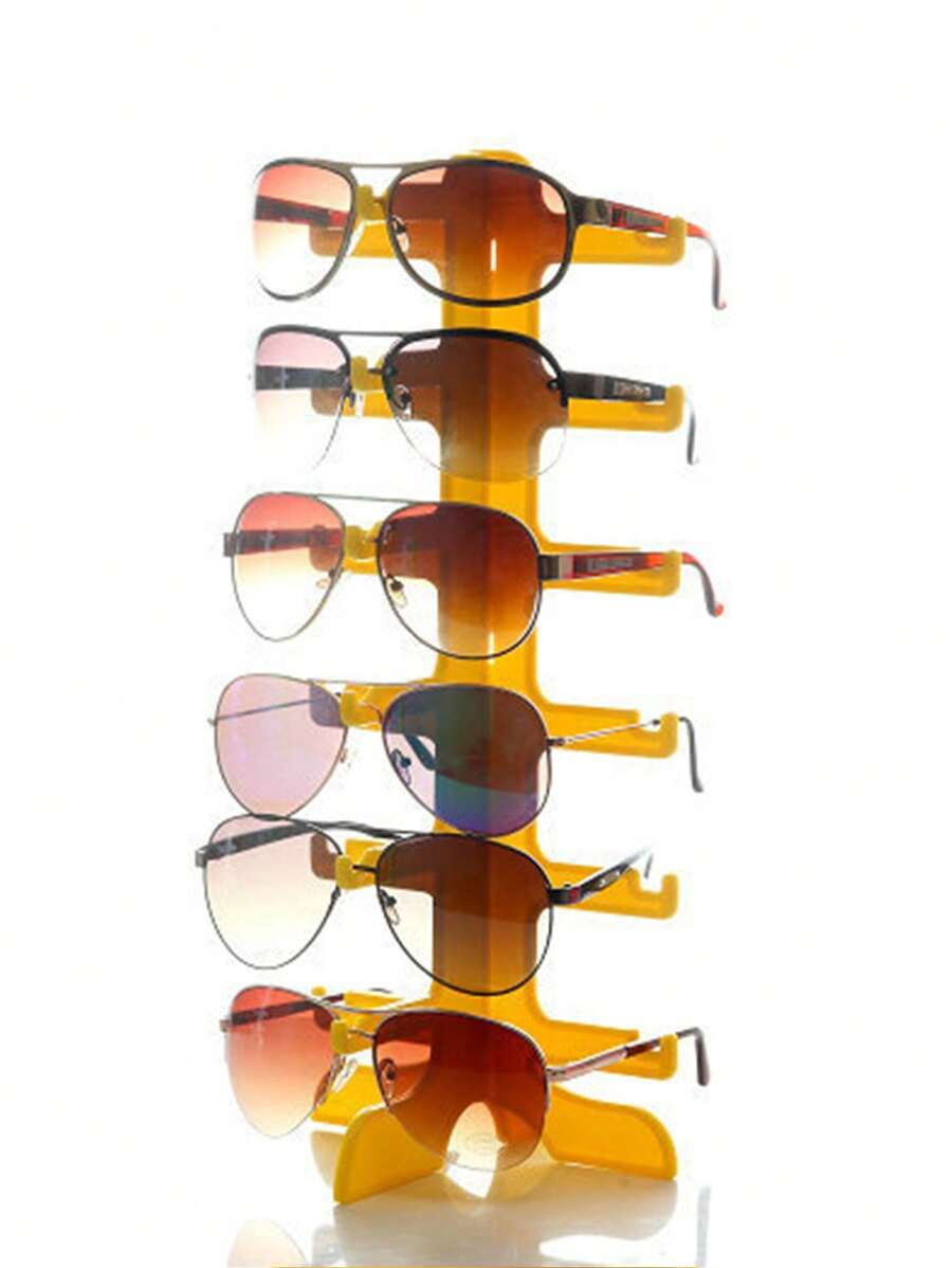 1pc Yellow & Green 6 Slot Desktop Eyeglasses Display Stand, Sunglasses Glasses Rack, Eyewear Shop Counter Showcase, Accessories Organizer