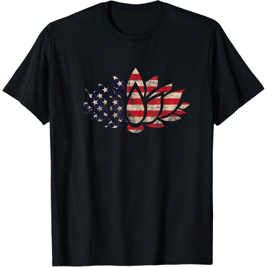 Lotus Flower USA Flag Patriotic American 4th Of July Yoga T-Shirt