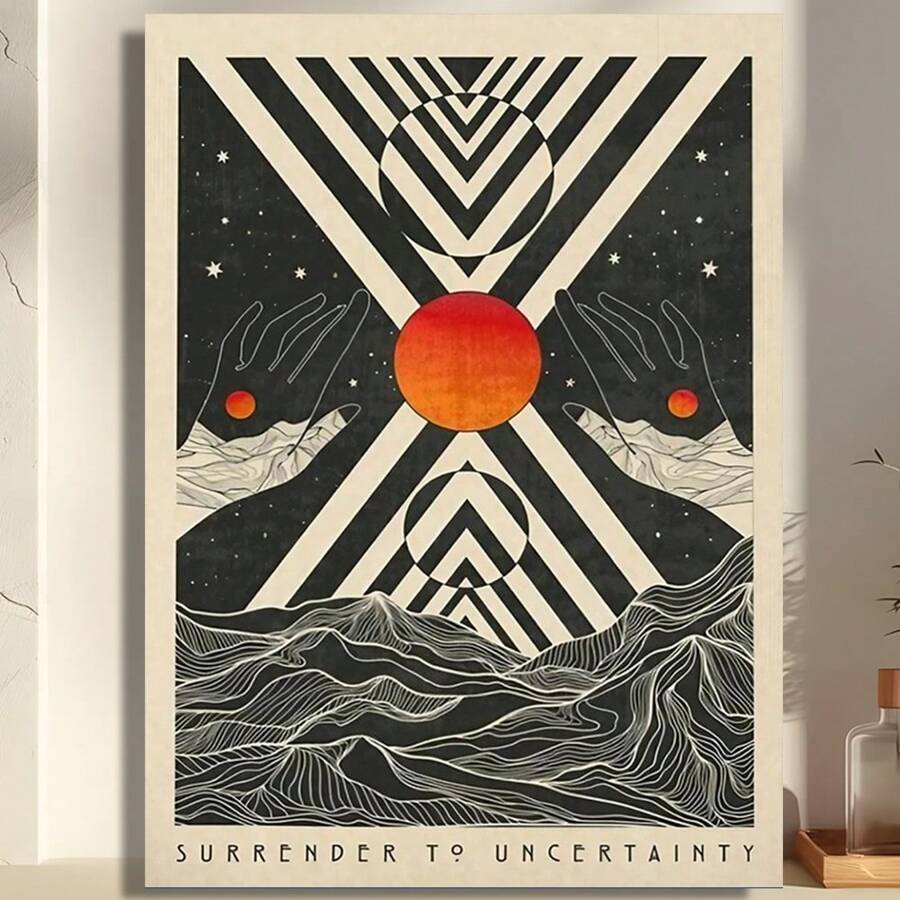 Framed Surrender To Uncertainty Inspirational Canvas Art Poster Premium Wall Decor With Geometric Design, Sunrise & Starry Night Theme For Living Room, Bathroom, Or Home Office, Living Room Decor | Geometric Print | Durable Art Print Birthday Party Decor, Mother's Day New Year Easter Gift, Home Living Room Office Wall Decor, Perfect Gift And Wall Decoration