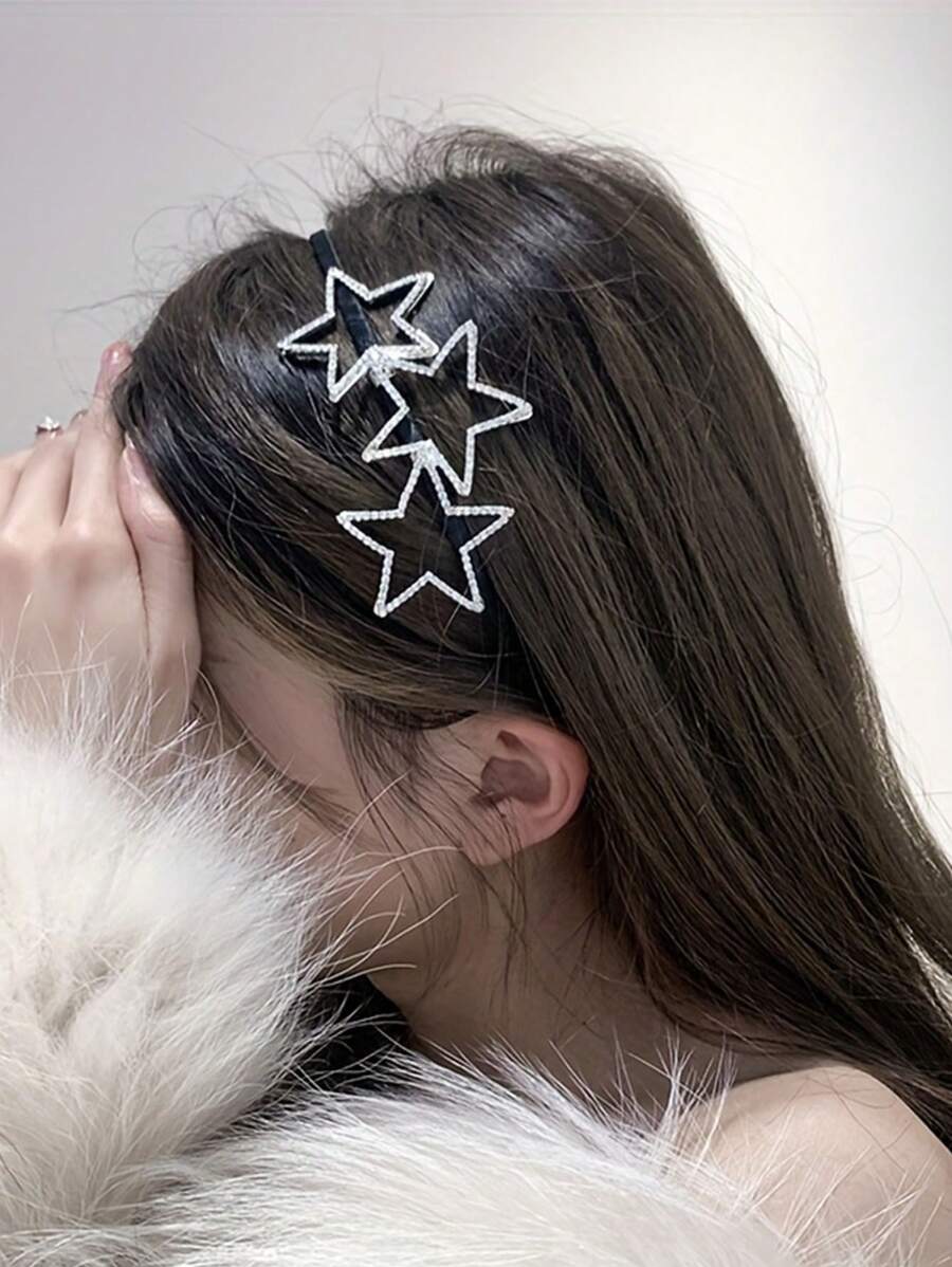 Y2K Hollow Star Haarklem, Minimalistische Ster & Strass Decor Metallic Geperst & Antislip Haarband voor Vrouwen, Schattige Stijl, Strass Accent, Modieuze Hoofdband Voor Vrouwen, Haaraccessoire, Cadeau Voor Eid, Ramadan