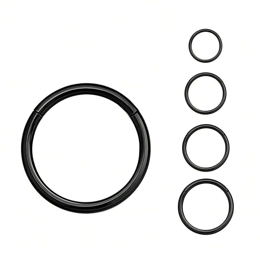 1 par 16G Aros nasales de acero inoxidable quirúrgico con bisagra, aros septum, cartílago, hélice, daith, trágus, pendientes de aro hipoalergénicos para perforación corporal de 6 mm, 8 mm, 10 mm, 12 mm, para mujeres y hombres, color negro