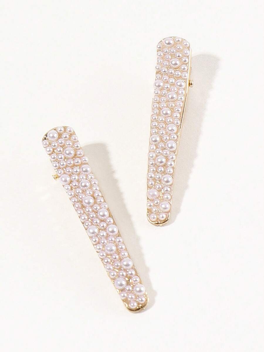 2pcs Korean Style Faux Pearl & Rhinestone Decorated Hair Clip For Bangs & Flyaways,Hair Accessories,Hair Barrettes Hair Clips Claw Clips Hair Claws