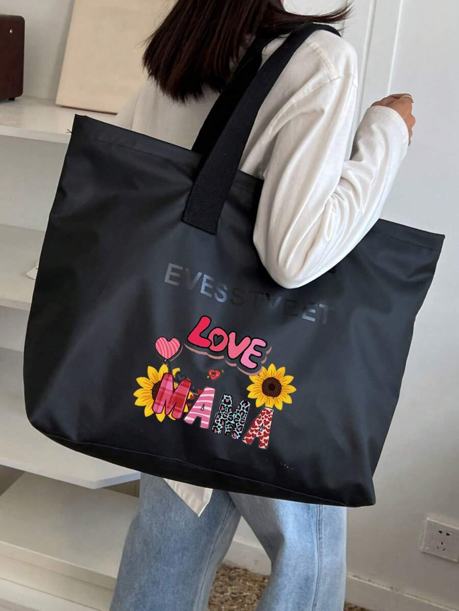 Bolso de tela de nailon de unicolor, multibolsillos, de moda, con estampado versátil, bolso casual de gran capacidad para viajes de mujer