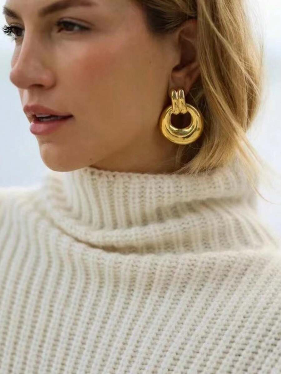 1 par de aretes de acero inoxidable con dorado en diseño geométrico asimétrico, versátiles para mujer en ocasiones formales y uso diario