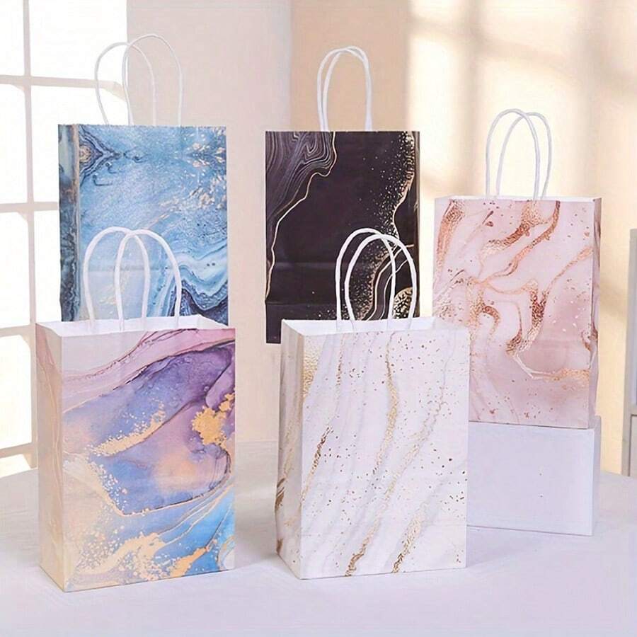 10/20Pcs Kraft Paper Gift Packaging Bag, Party Favor Bags With Handles, Goodie Bags For Birthday, Graduations, Wedding, Party