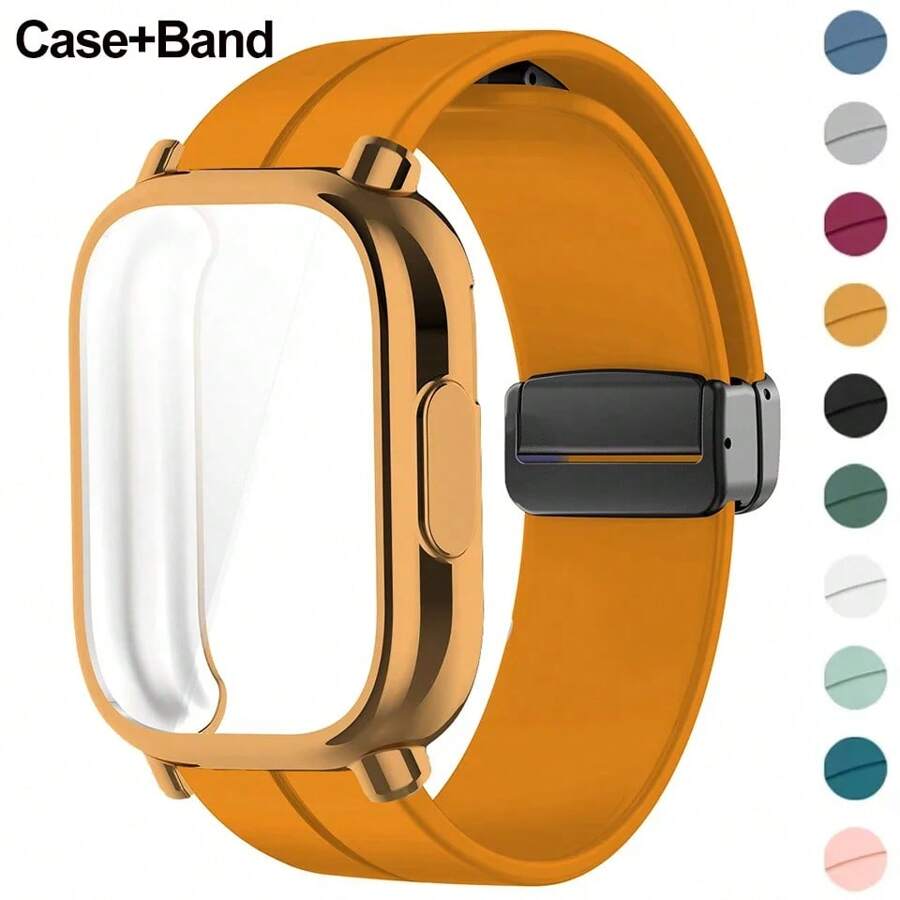 Magnetisches Silikonarmband + Hülle kompatibel mit Xiaomi Redmi Watch 5 Active Lite Smartwatch Armband und Hülle kompatibel mit Redmi Watch 5 Active Lite