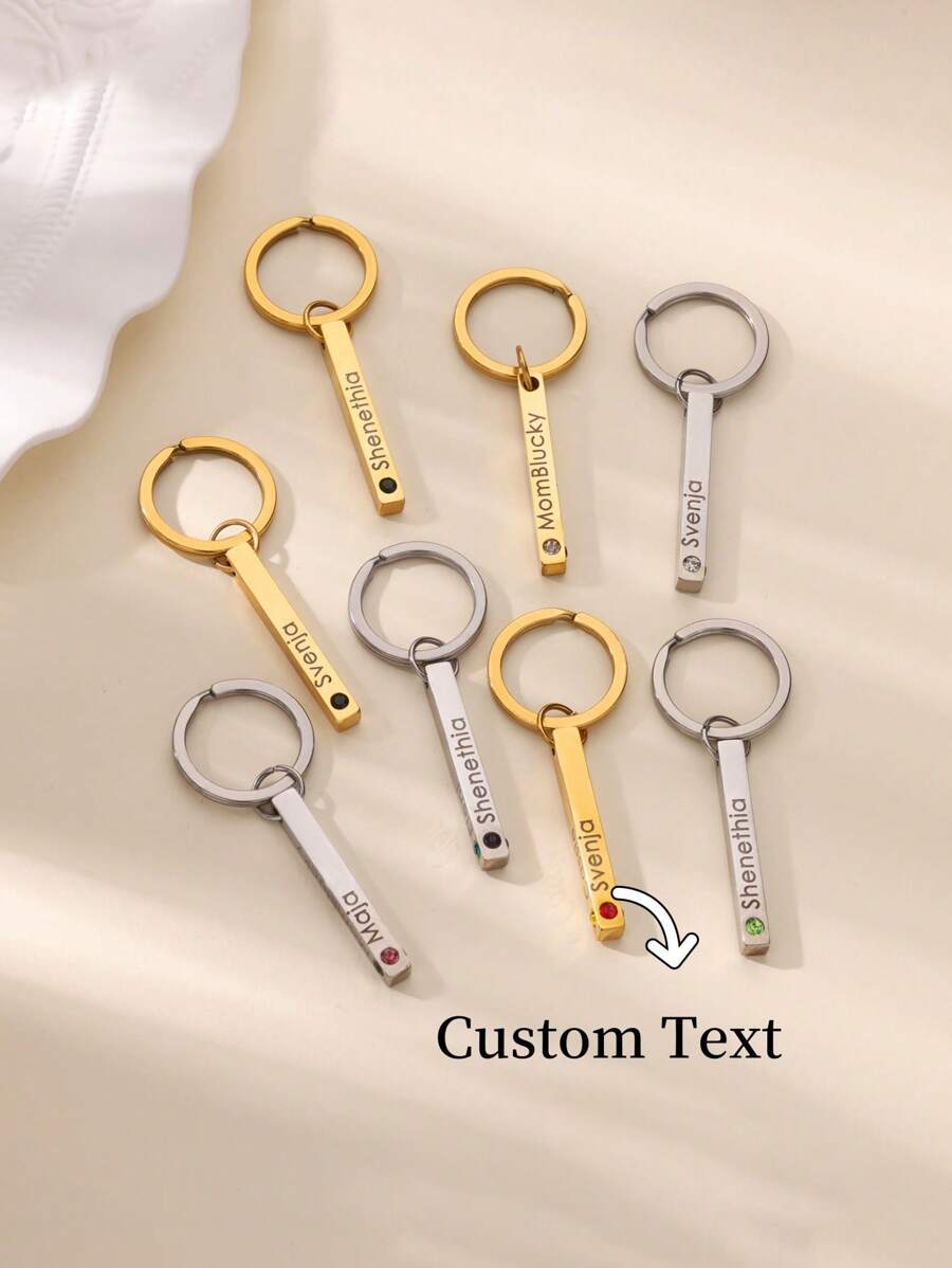 1 stuk gepersonaliseerde verjaardagssteen sleutelhanger, unieke minimalistische lange staaf, veelzijdige personalisatie, personalisatie van naam, mobiel telefoonnummer, sleutelhanger, decoratie van tasrits, dagelijks veelzijdig, festivalcadeau.