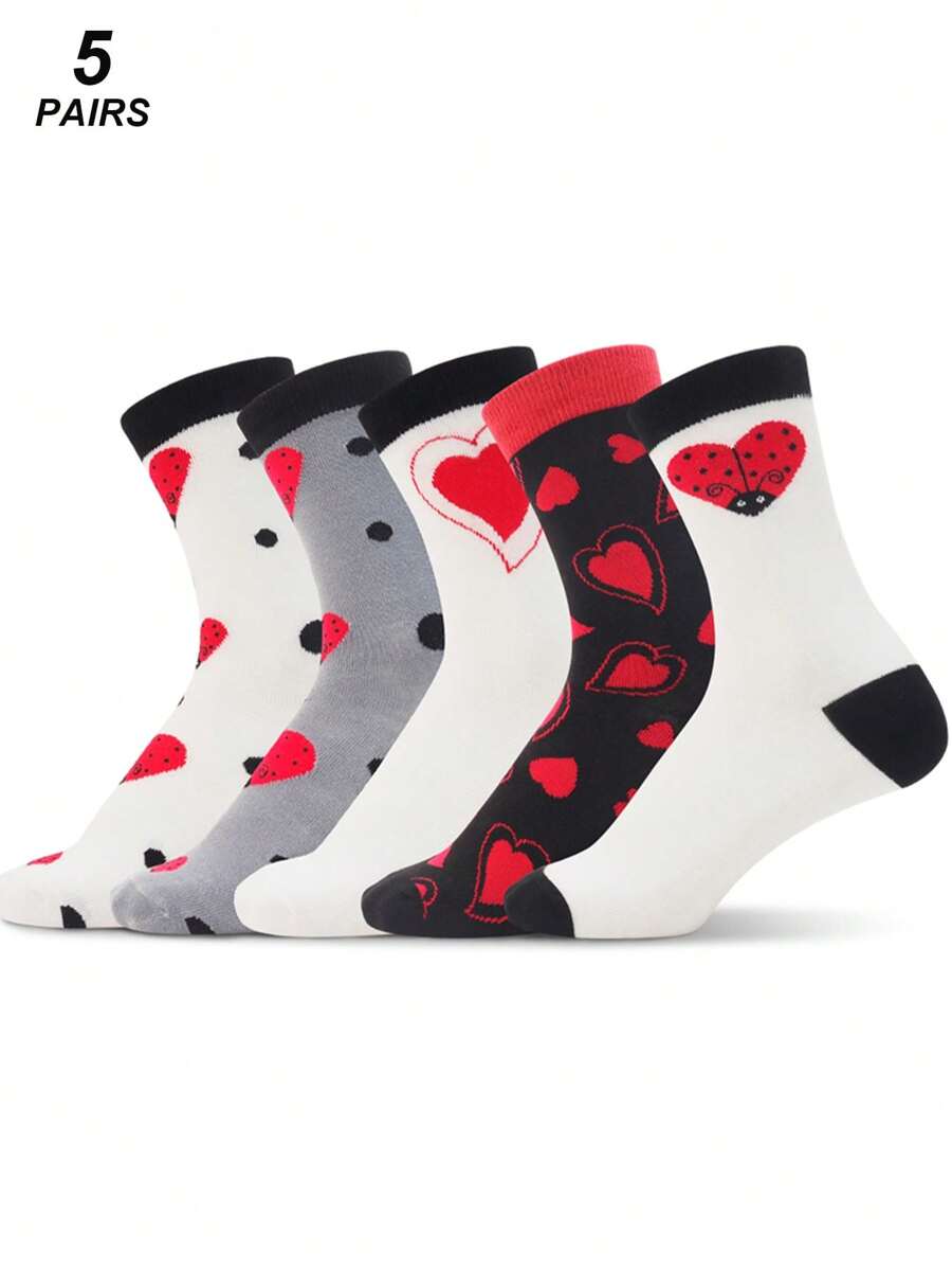 5 Pairs Assorted Color Women's Casual Ankle Socks With Insect Print, Versatile For Daily Wear, Couples, Outdoor, Party, Y2K, School, Soft, Breathable