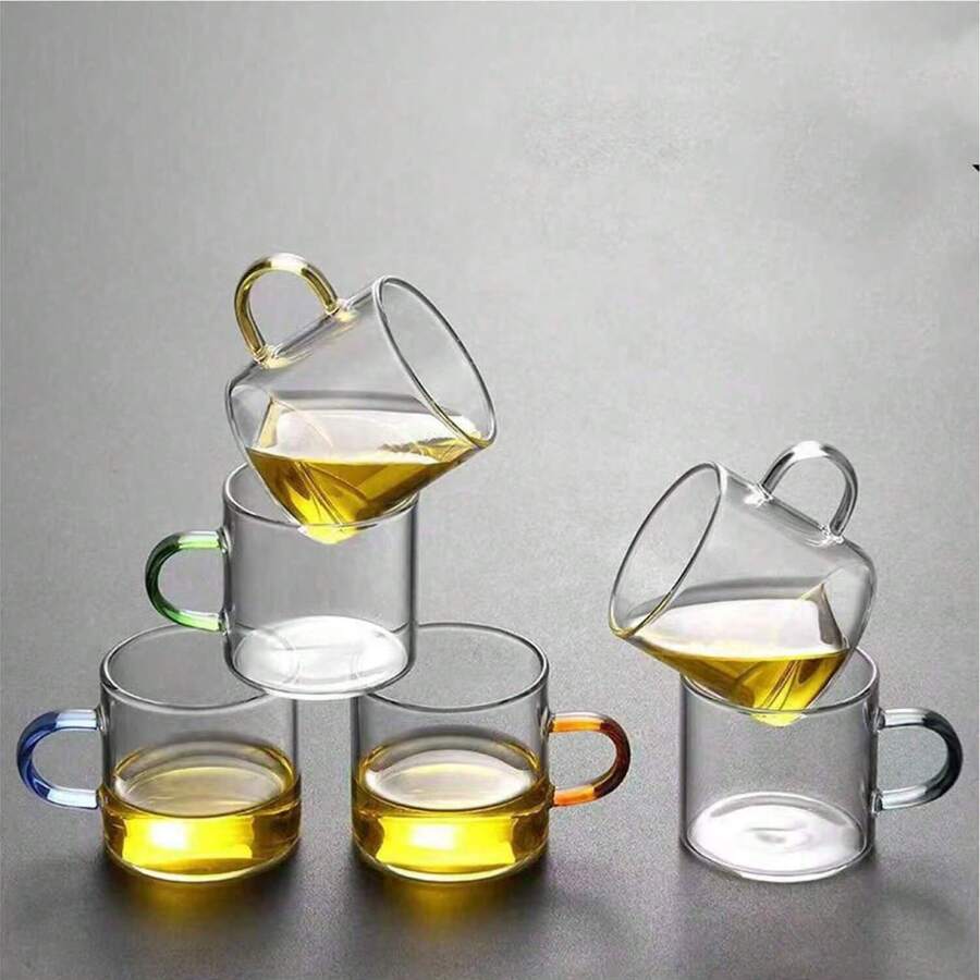 Juego de 6 piezas/12 piezas Vasos de vidrio transparentes con mango de colores, con resistencia a altas y bajas temperaturas, aptos para uso doméstico, oficina, KTV, tomar té, agua, bebidas, café concentrado y talla grande.
