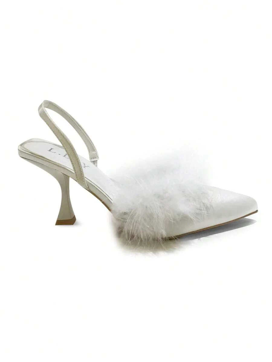 Sandales à talons hauts à bout pointu décorées de peluche mode. Sandales d'été élégantes pour femmes