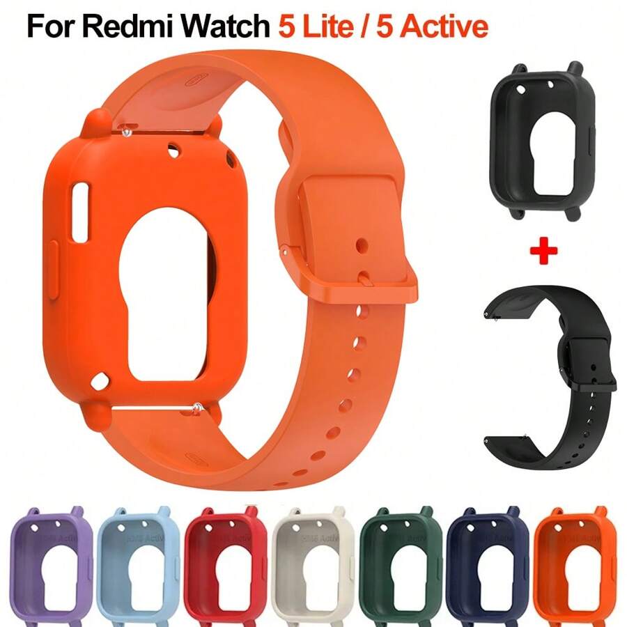 Silicone Case + Strap Compatible With Redmi Watch 5 Lite / 5 Active Repacement Bracelet Belt Smart Watchband Protective Shell Cover