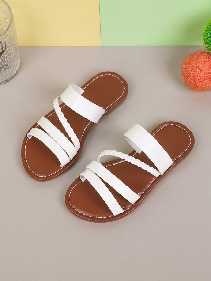 1 Pair Girls Summer New Flat Slippers, Children Non-Slip Soft Bottom Indoor/Outdoor Comfortable Casual Slippers, Fashionable Girl Shoes