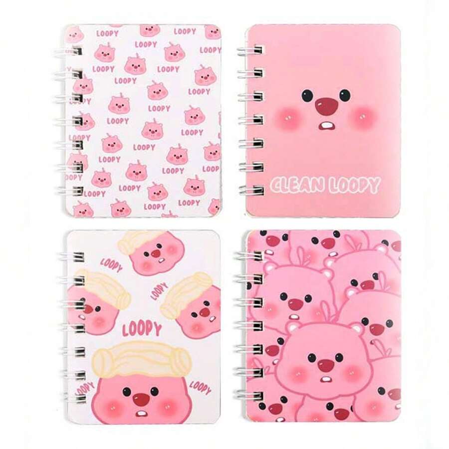 4 Books/SetSpiral Notebook - Cute Cartoon Design, A7 Notebook, Thick Paper, Spiral Notebook, Daily Stationery