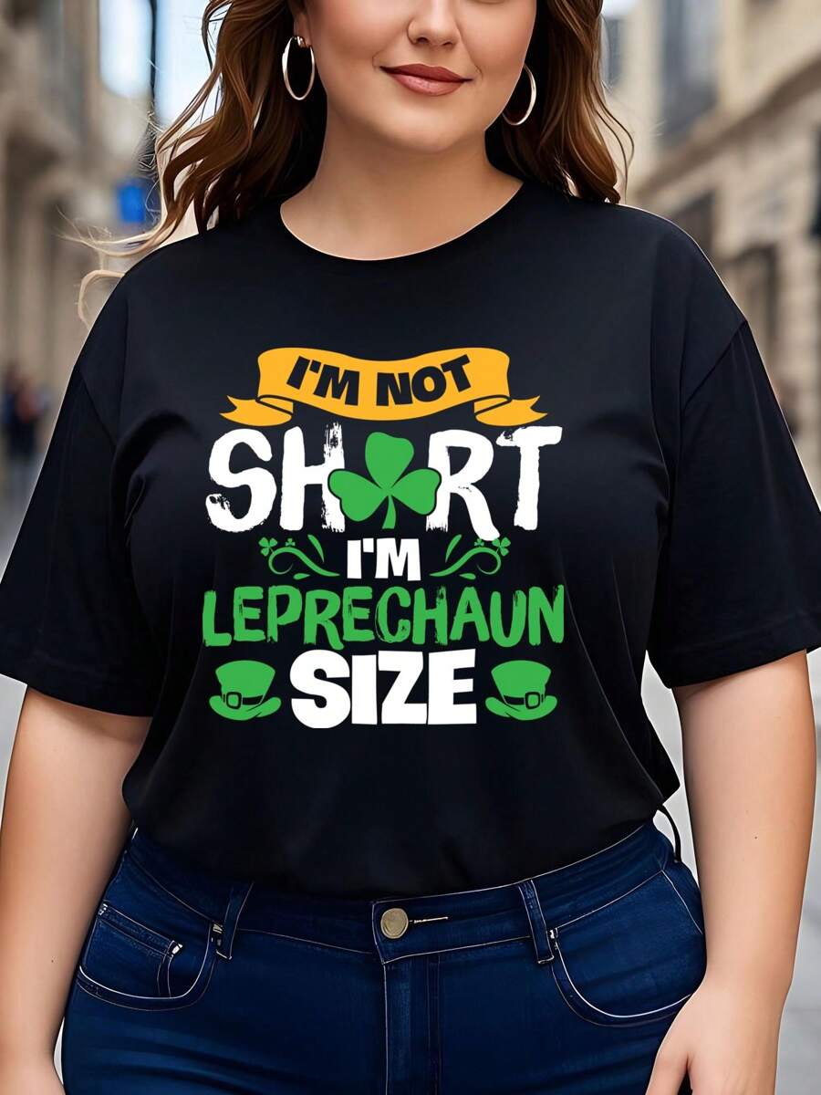 St Patricks Day, Funny St Patricks Day, Funny Irish, St Patricks Day Leprechaun Women's Plus Size Cotton T-Shirt, Casual Crew Neck, Ideal For Daily Wear, Relaxed Style, Or Travel.