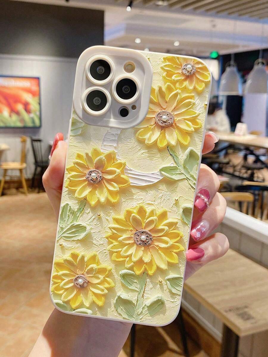 Funda de teléfono 1 pieza modelo Manzana Margarita con estampado de girasol y luna mate resistente a golpes de TPU compatible con iPhone 16/15 Pro Max, Galaxy
