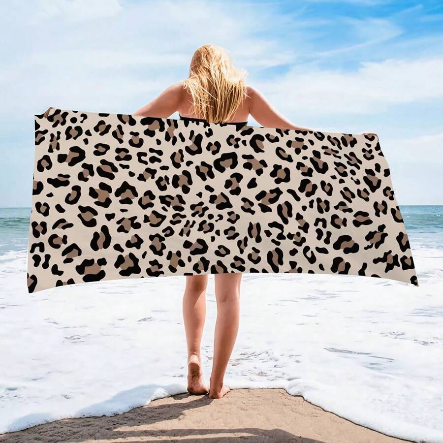Telo da spiaggia oversize, leggero e ad asciugatura rapida in microfibra, con stampa leopardata, super morbido e anti-sabbia, adatto per piscina, spiaggia, donne, in colore nero e stampa leopardata, regalo