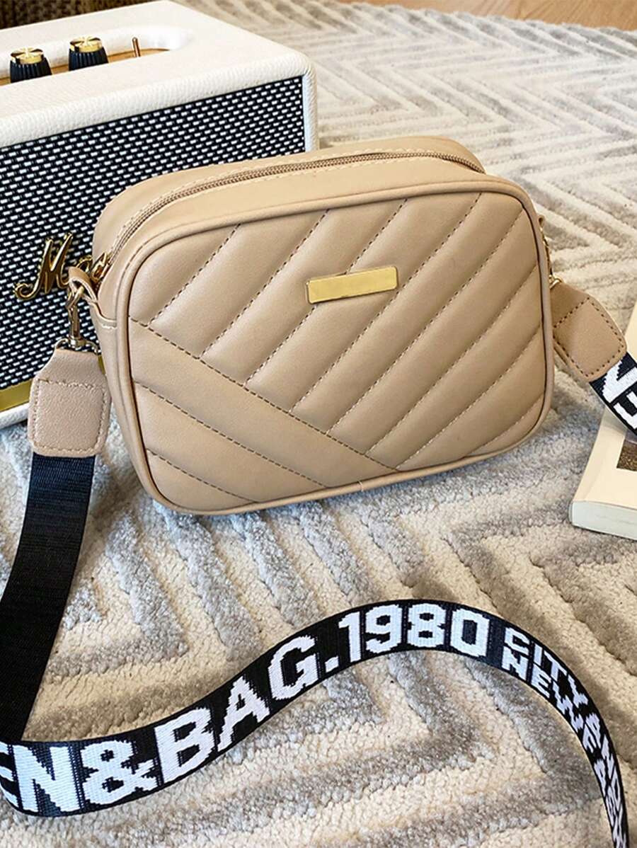 Iron Plate Diamond Pattern Shoulder Bag, New Solid Color Embroidered Cross-Body Bag, Simple & Chic Commuting Square Handbag