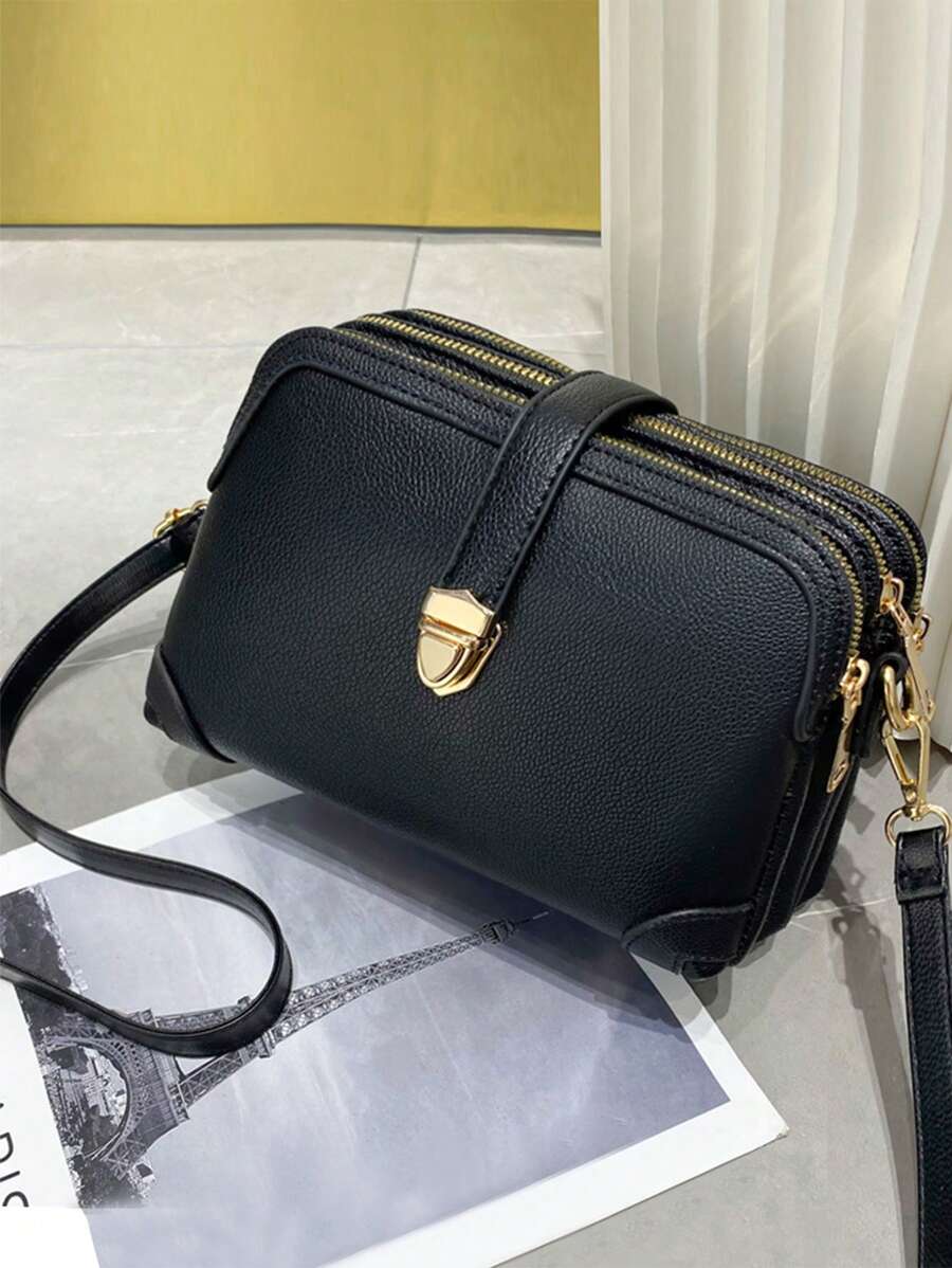 Faux Leather Shoulder Bag, Women's Fashionable Zipper Wallet Casual Shoulder Bag With Removable Shoulder Strap
