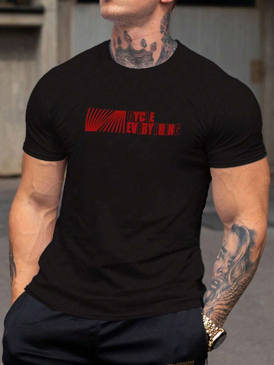 Hombres Camiseta con estampado de letra 220g