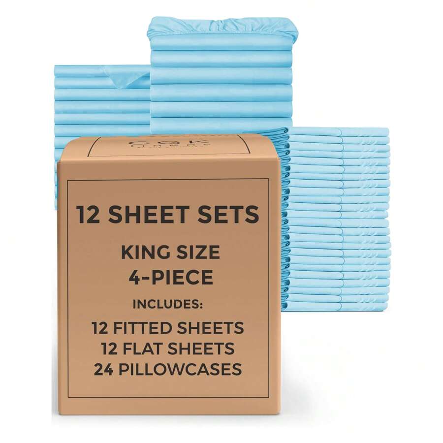 Wholesale Bulk Case 12-Pack Bed Sheet Sets – Hotel-Quality Soft Bedding With 16"-18" Deep Pocket Fitted Sheets – Wrinkle-Free, Cooling & Breathable – 12 Complete Set (Includes 2 Pillowcases, 1 Flat & 1 Fitted Sheet Per Set) – Ideal For Hotels, Spas, Airbnbs, Rentals & Hospitality Use
