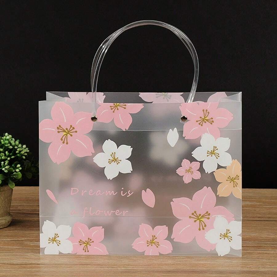 1/4pcs Transparent Pink Sakura Gift Bag With Handle Plastic PVC Gift Bags Suitable For Wedding Bridesmaids, Birthday, Baby Shower, Party Favors, Mother's Day, Spring/Summer (Large Size) - Random Color/Style, For Mother's Day , Bridesmaid Gifts , Gratuation Gifts , Birthday Gifts,Wedding Gifts,Birthday,Bride,Wedding