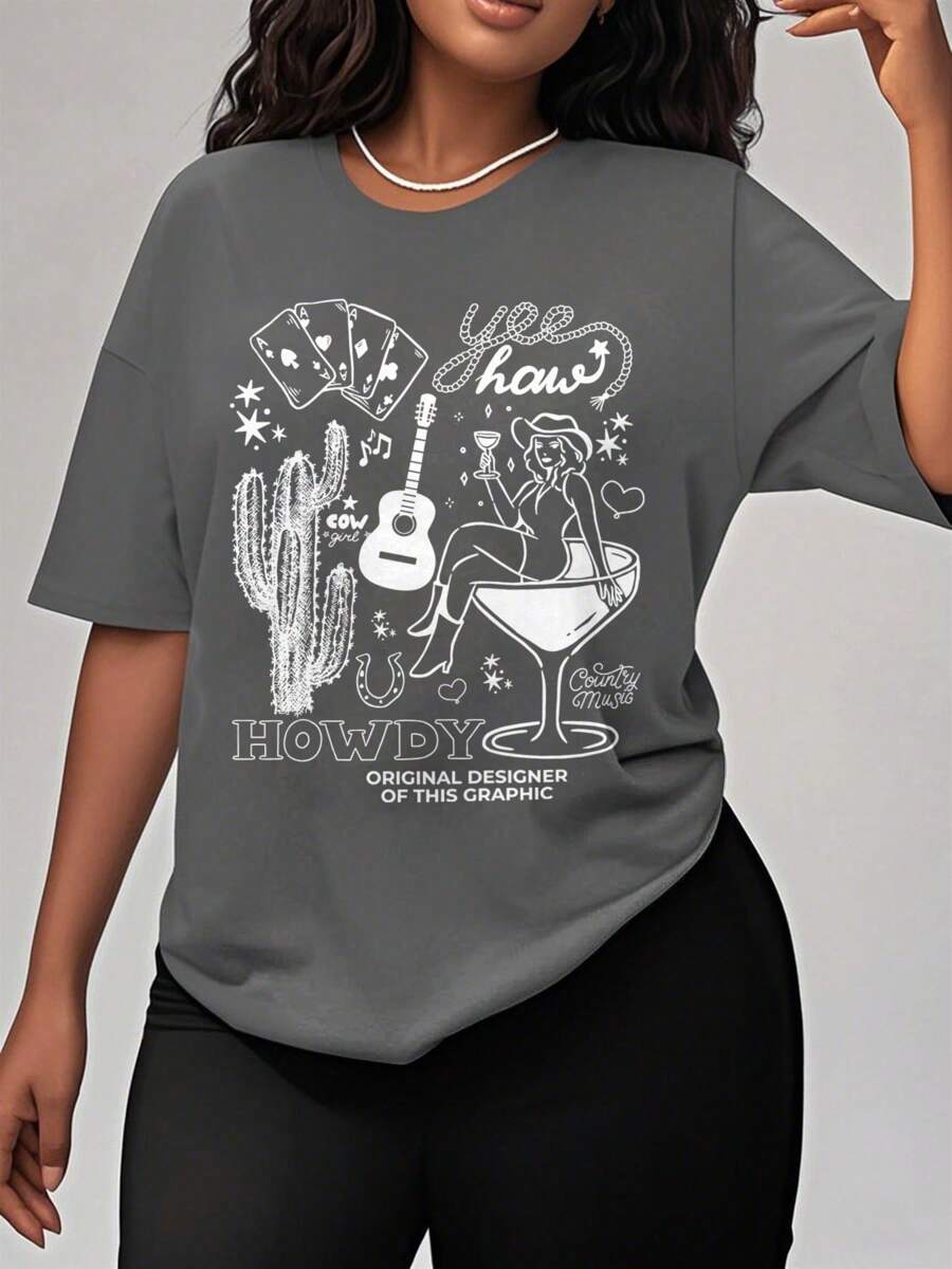 Oversized Style For Women, Western T-Shirt, Country Music Shirt Tee, Cowgirl Yee Haw, Howdy Shirt, Cool Girl Shirt, Oversize Type Shirt For Women, Perfect For Holiday Parties Or Gift Giving, Soft And Comfortable