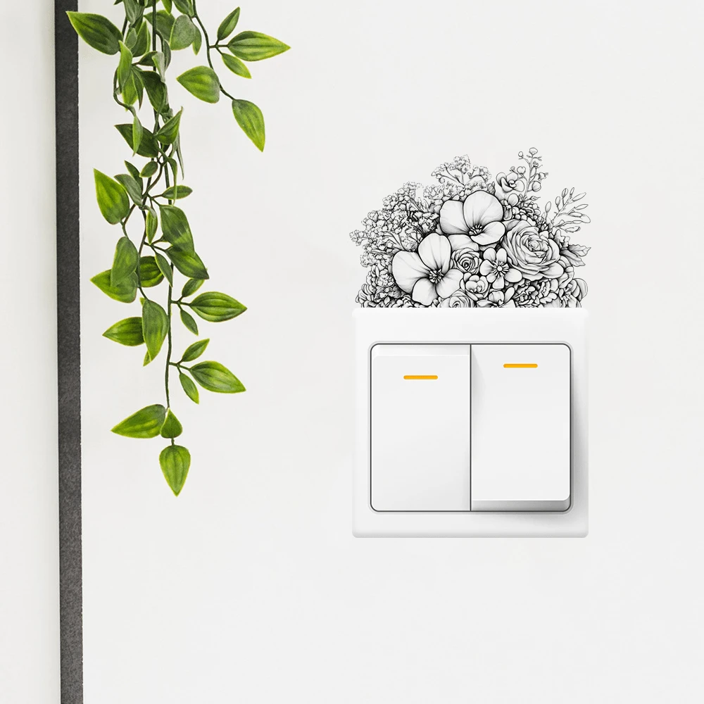 1 pieza Pegatina decorativa para interruptor con diseño de grupos de flores dibujados, decoración removible para interruptores en salas de estar, restaurantes y otras superficies, regalo de cumpleaños, graduación, decoración de habitación, hogar, sala de estar, baño, dormitorio