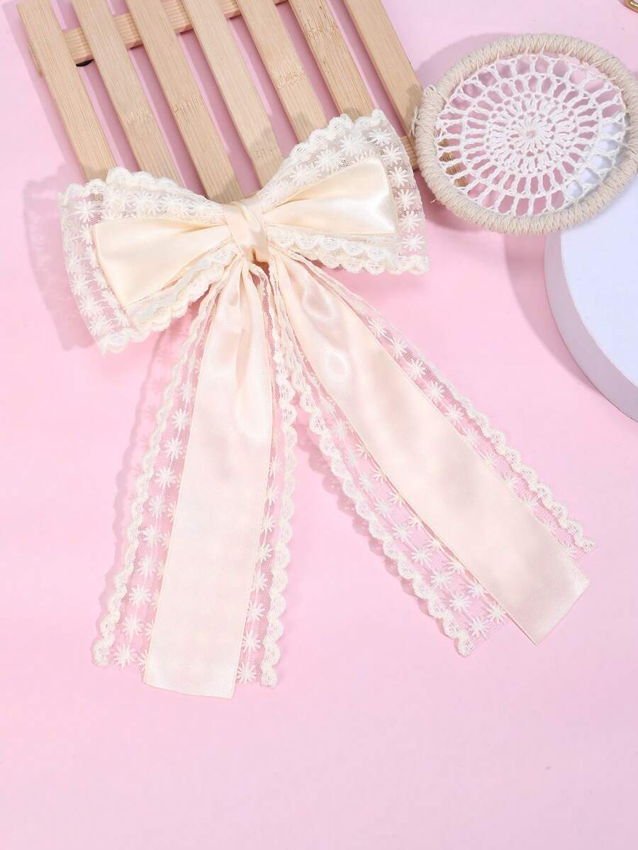 1pc White Hair Bow Clips For Girls Grosgrain Ribbon Mesh Lace Hair Bow Clips For Kids Toddlers Elegant Alligator Barrettes Daily Hair Accessories