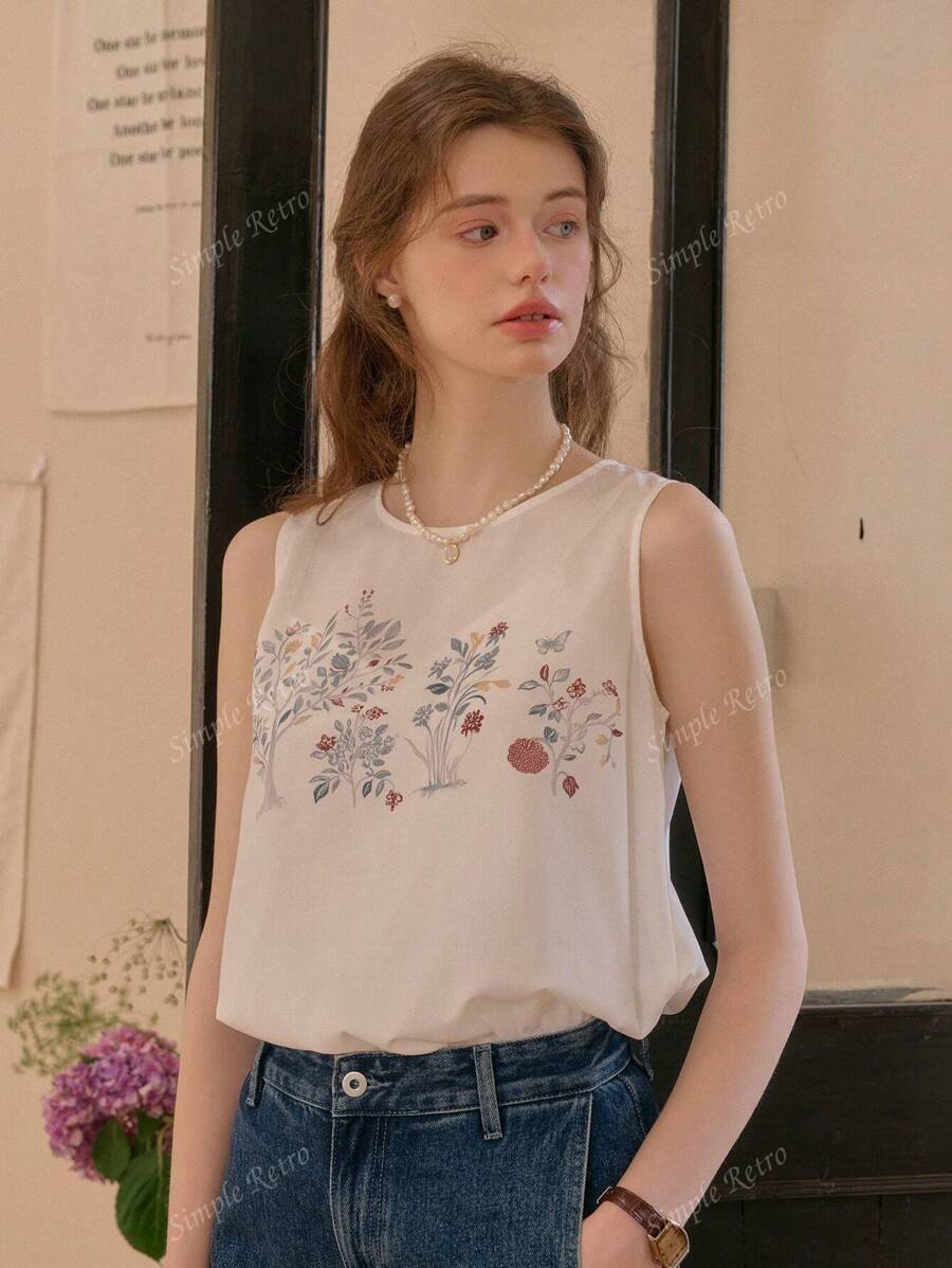 Simple Retro Dames Zomer Ronde Hals Kleur-Block Romantisch Elegant Vintage Losse Casual Mouwloze Tanktop