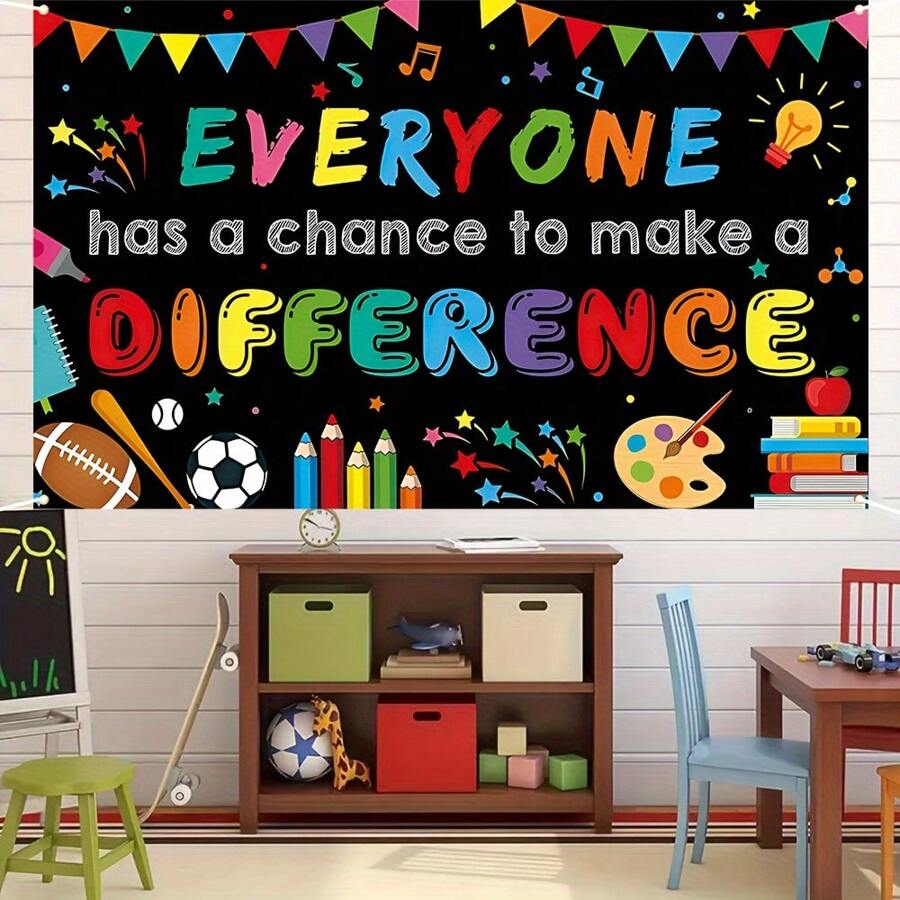1 pieza Bandera decorativa de poliéster de regreso a la escuela con el tema "Todos tienen la oportunidad de lograr", decoración para el aula y la pared
