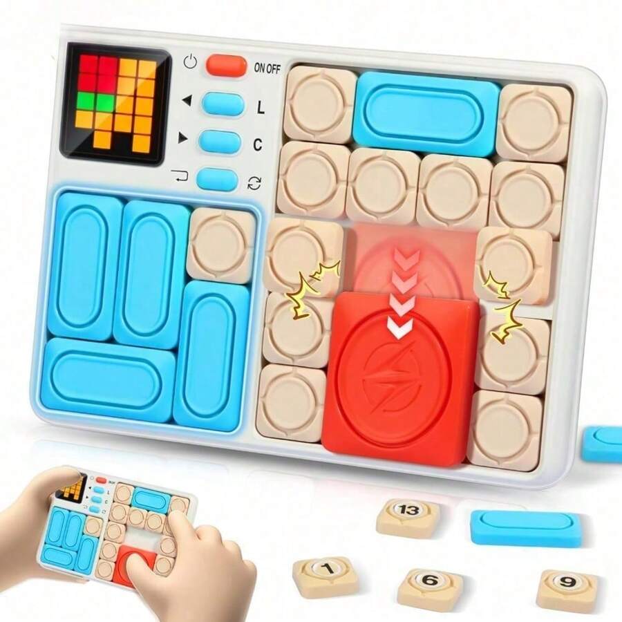 Interactive Sliding Puzzle Game - 500+ Challenges Brain Teaser , 7 Difficulty Levels, Educational Travel Toy With Storage Area, Ideal For Birthday And Christmas Gifts-Without Battery
