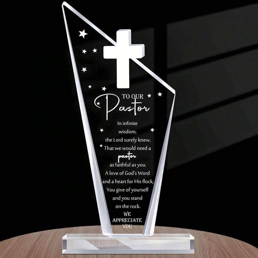 1pc 6.5x3.54 Inch Acrylic Cross Plaque – Pastor Appreciation Gift, Christian Keepsake, Retirement Gift For Men/Women, Church Decor Gifts Birthday Graduation