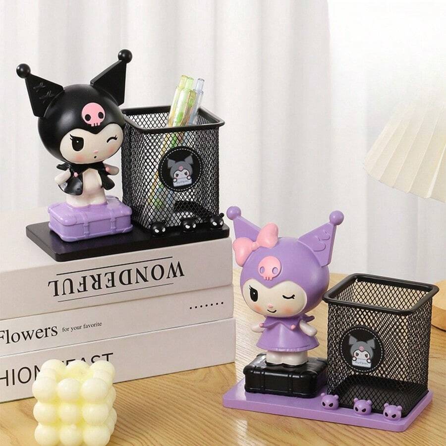 Sanrio Black Pen Holder - Cute Cartoon Desktop Storage Box, Black And Purple Design, Lightweight Metal Base, Suitable For Home Decor, Office Supplies And Pen Storage, Office Accessories, Lightweight Stand, Office Supplies And Accessories