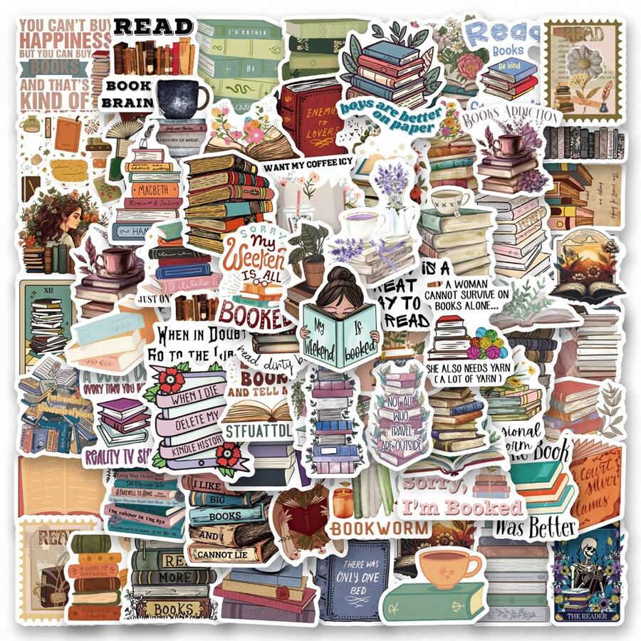 123 Piezas De Pegatinas Retro De Libros, Pegatinas De Libros Para Kindle, Computadora Portátil, Teléfono, Botella De Agua. Pegatinas Impermeables Para El Amante De Los Libros