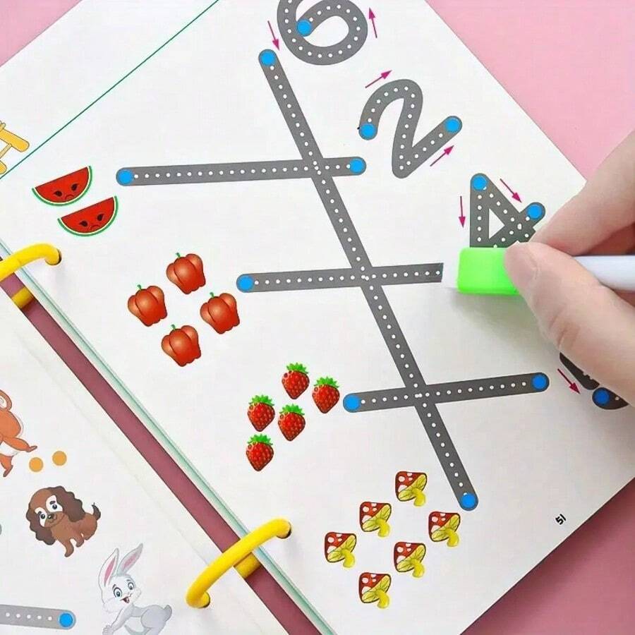 1 pieza Tarjeta práctica de control de bolígrafo educativo, práctica de control de bolígrafo con la mano izquierda y derecha, habilidades de escritura usando bolígrafos y recambios borrables, ayudas esenciales de escritura para educación y aprendizaje, Color: Verde, Material: Papel