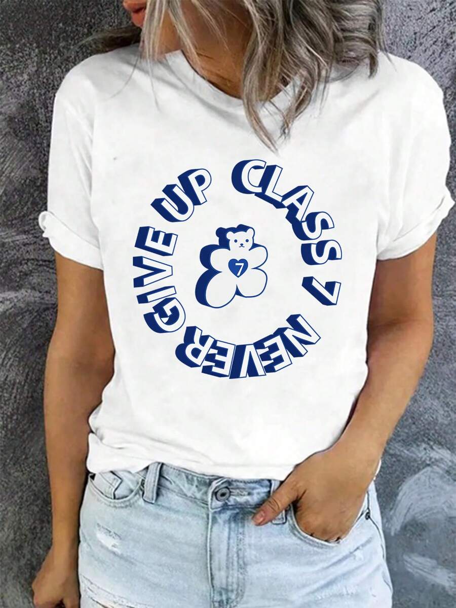 Unisex 100% Funny Round Neck Cotton T - Shirt With "Class 7" And Motivational Bear Design