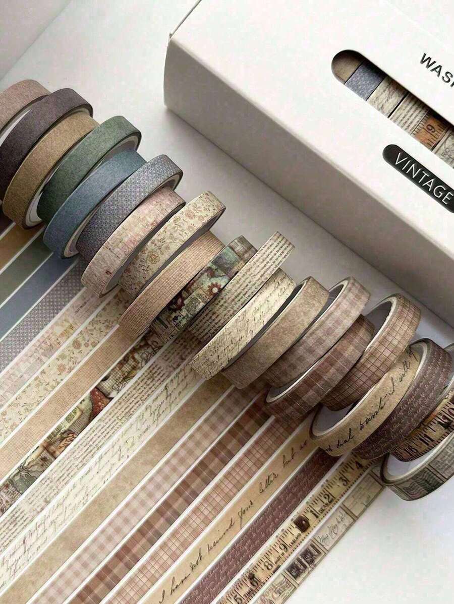 20 sztuk/pudełko Taśmy washi Cienki zestaw 7mm*3m Wielowzorzysta taśma maskująca do papieru, naklejki dekoracyjne na prezenty, taśma ręczna, taśma papierowa retro, antyczna taśma ręczna, kreatywna dekoracja DIY, świetna na prezent, pakowanie rzemiosła DIY, dziennik scrapbookingu