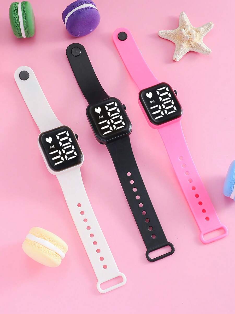 1pc Kids Cute Heart Shaped Electronic Watch With Date And Time Display, Suitable For Everyday Use Or Kids Gift