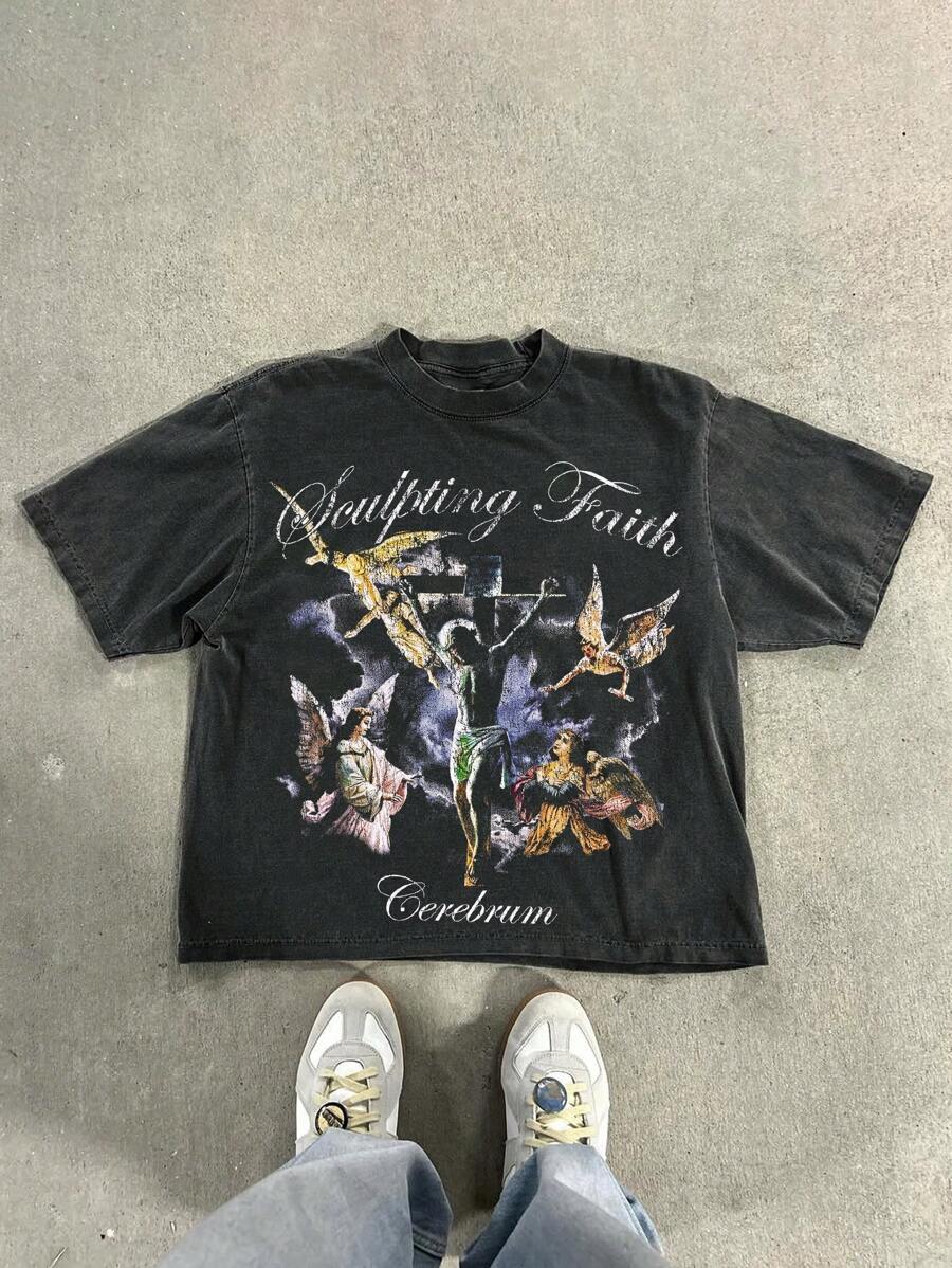 Camiseta casual de hombre con efecto de distorsión y nieve, para primavera/verano