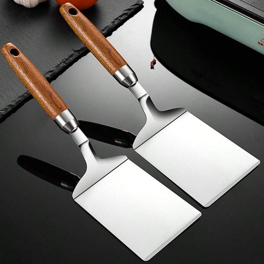 1/2 Peças Espátula Multiuso de Aço Inoxidável com Cabo de Madeira de Pêra, Adequada para Bife, Ovos, Cozimento de Pizza em Frigideira, Utensílios de Cozinha, À Prova d"água, para Uso Doméstico e Restaurante