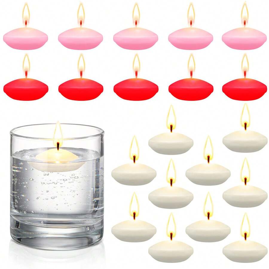 10/20 pièces Bougies flottantes de centre de table pour mariage, bougies à thé flottantes activées par l'eau, petites bougies flottantes non parfumées de décoration ronde pour centre de table, vases cylindriques, décorations de fête de mariage