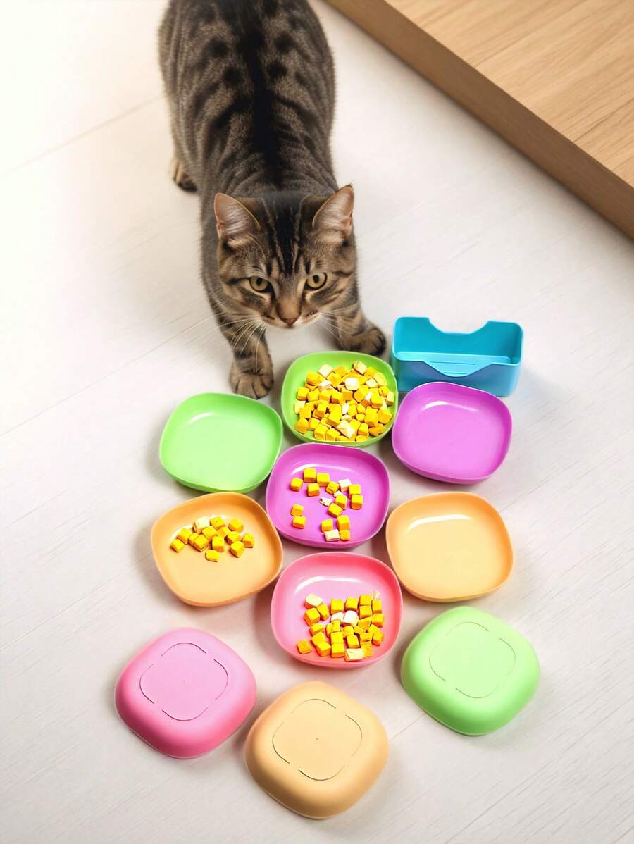 1 Set (10 piezas de color aleatorio) Cuencos de plástico de color caramelo como regalo para amantes de gatos/perros y mamás de gatos/perros. Cuencos de comida para amantes de gatos/perros y mamás de gatos/perros, pequeños artículos para alimentación de mascotas.