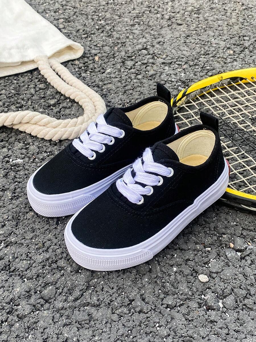 White Cloth Shoes Baby White Shoes Middle Sneakers Children's Canvas Shoes Spring And Autumn Korean Version Simple Boy And Girl Shoes Fashion Low-Top Casual Lace-Up Track Shoes Classic Low-Top Canvas Shoes All Casual Sports Skateboard Children's Shoes