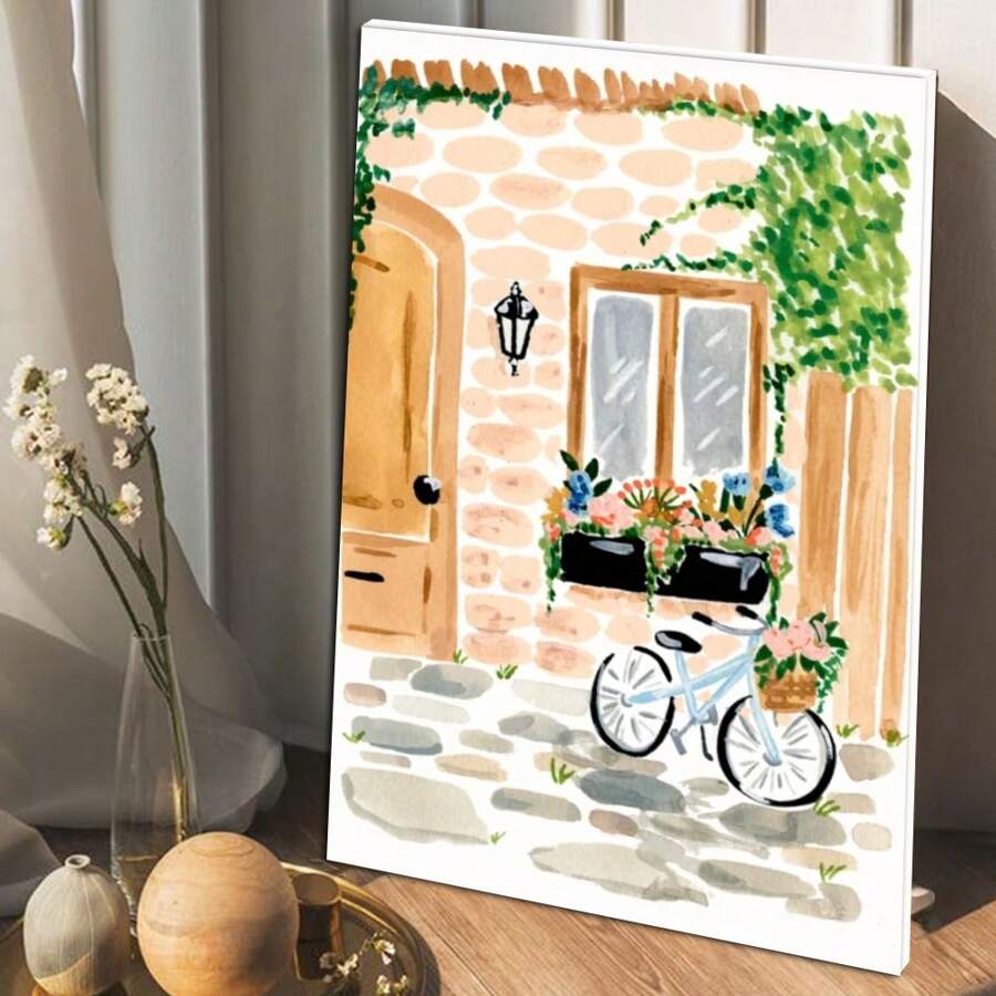 1pc Framed Canvas Poster Cute House, Summer Chic Wall Art Canvas Paintings Ideal Gift For Bedroom Living Room Corridor Wall IcArt Wall Decor Room Decoration