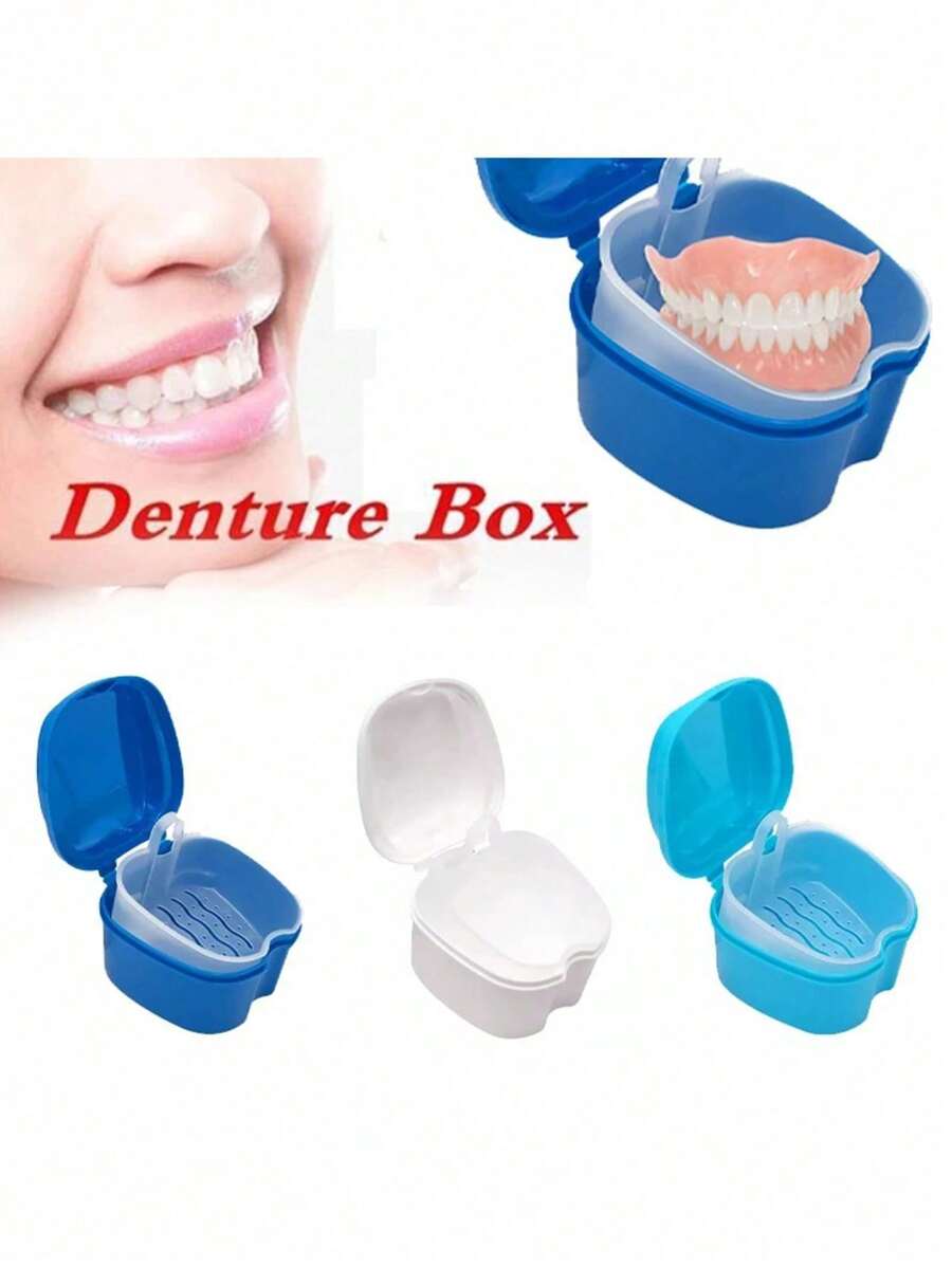 3pcs Denture Bath Case Cup Box Holder Storage Soak Container With Strainer Basket For Travel Cleaning