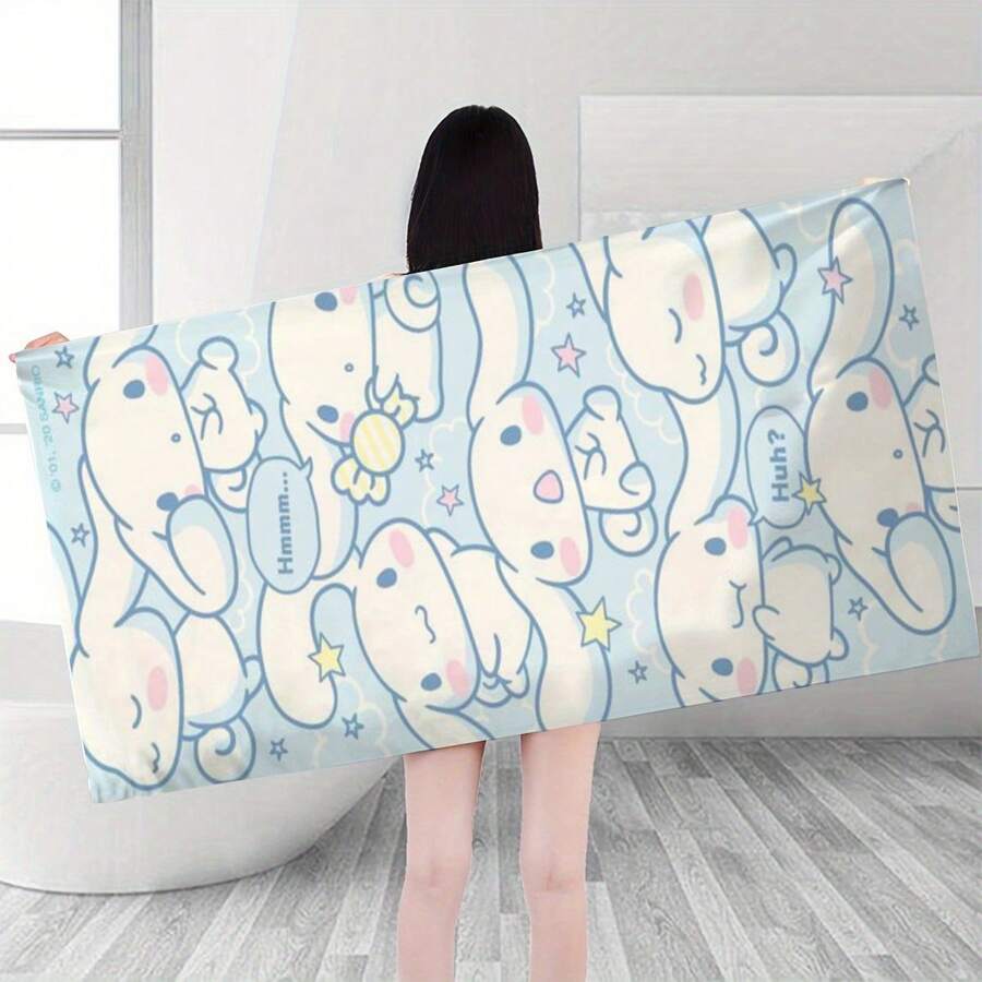 Sanrio 1 pezzo Telo mare Sanrio Kuromi Hello Kitty My Melody, con stampa di nuvole e animali carini, assorbente, morbido, asciugatura rapida, essenziale per la spiaggia, le vacanze, il bagno, design sottile, orlo con cucitura singola, 70X150cm/80X160cm