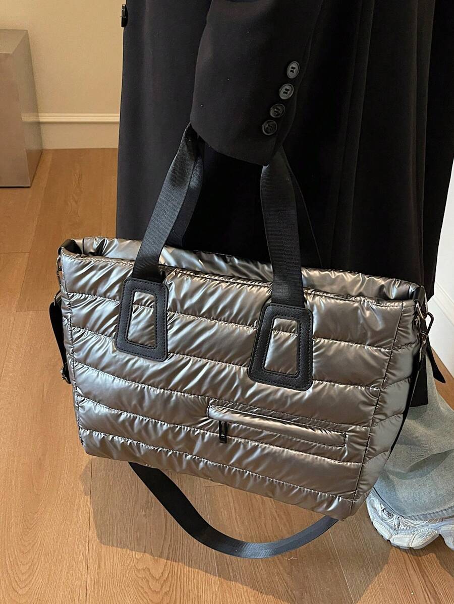 1 pieza Bolsa de tela acolchada de color de arma, bolsa de viaje con cierre de cremallera de gran capacidad, diseño de moda y minimalista para viajes y gimnasio