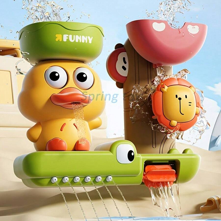 Juego de agua interactivo con patos de colores y amigos - Juguete de baño con ventosa, función de rociar y girar en naranja/verde/amarillo - Hecho de resina ABS para diversión de los talla grande pequeños, juguetes para la bañera