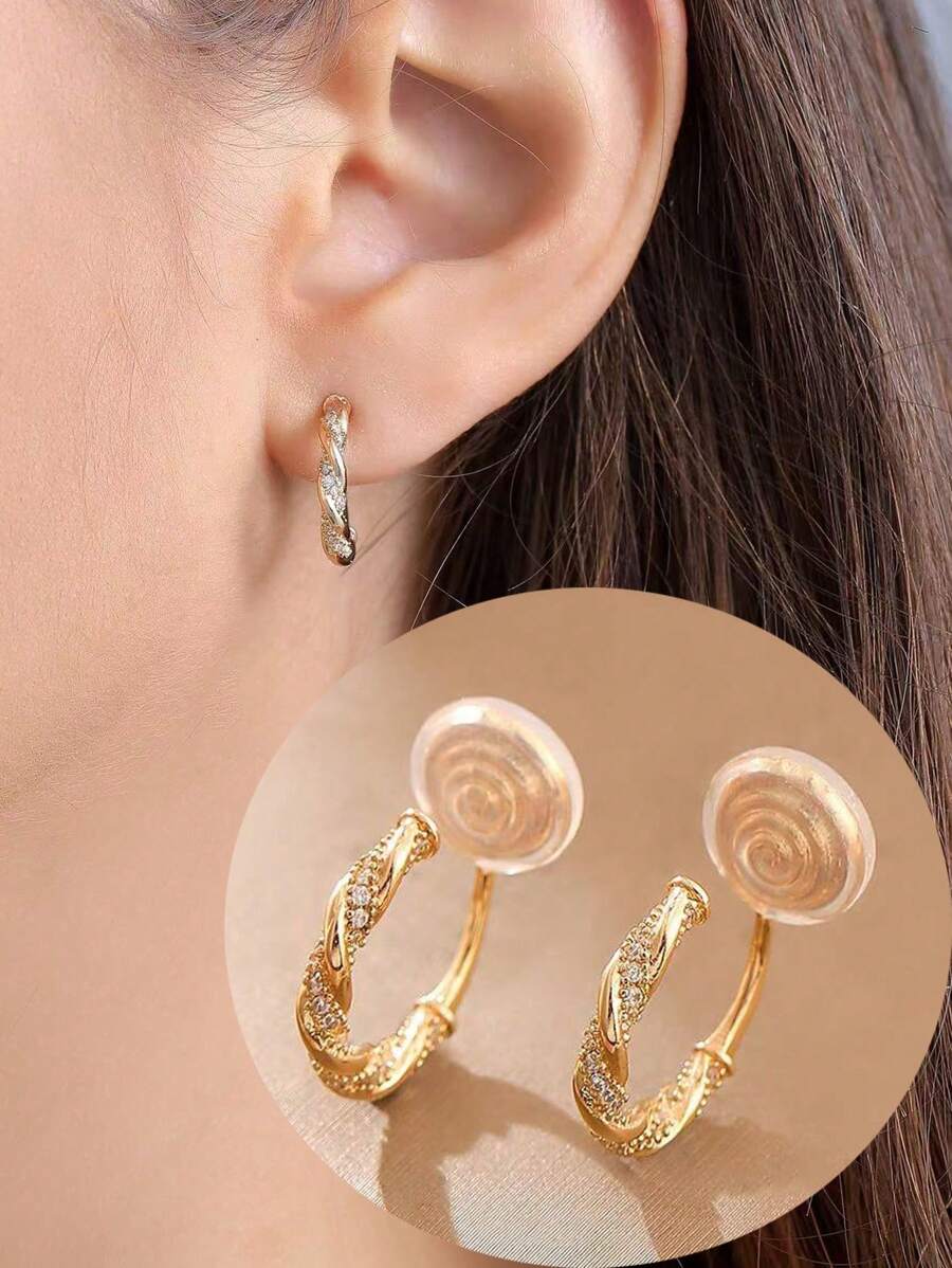 1 Pair Fashion Zirconia Circle Copper Earrings For Women, Clip-On No Piercing High-Quality Shiny Earrings Suitable For Daily Wear
