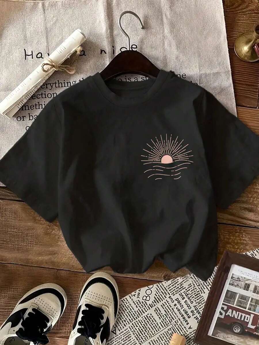 Summer And Spring Patterned T-Shirts, Short-Sleeved Round Neck Casual Tops, Women's Clothing